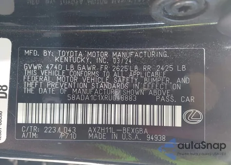 2024 Lexus Es 300H z USA, uszkodzony, nr VIN 58ADA1C1XRU048883